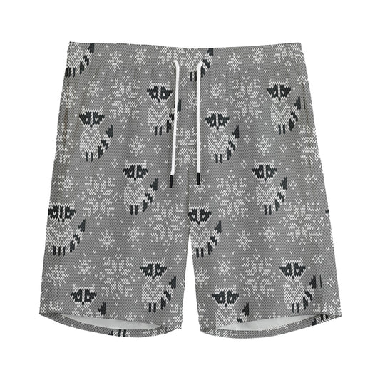Knitted Raccoon Pattern Print Men's Sports Shorts