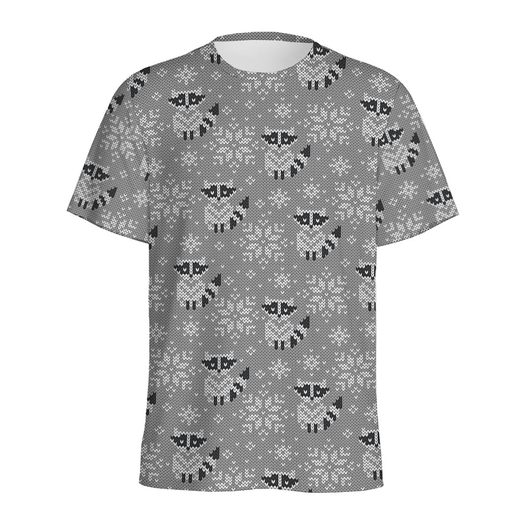 Knitted Raccoon Pattern Print Men's Sports T-Shirt