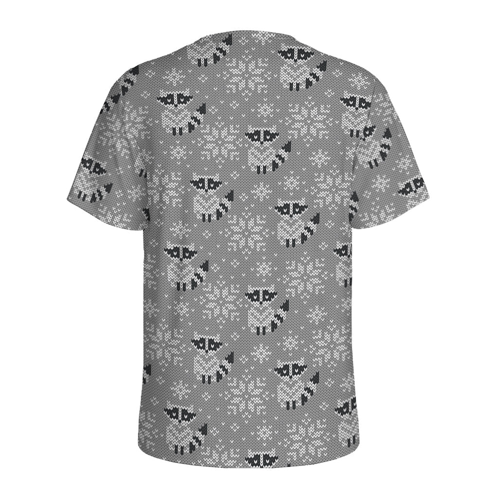 Knitted Raccoon Pattern Print Men's Sports T-Shirt