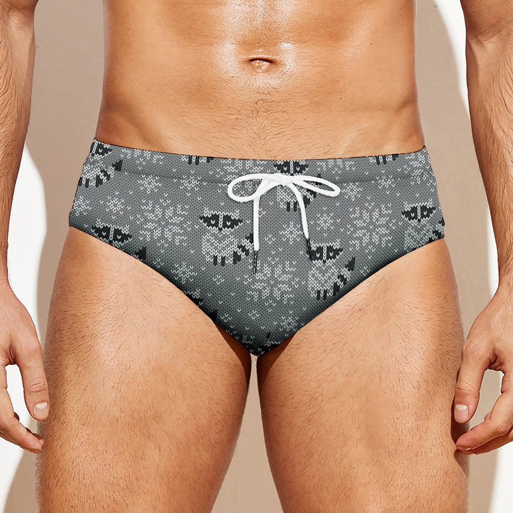 Knitted Raccoon Pattern Print Men's Swim Briefs