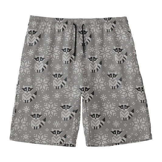 Knitted Raccoon Pattern Print Men's Swim Trunks