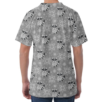 Knitted Raccoon Pattern Print Men's Velvet T-Shirt