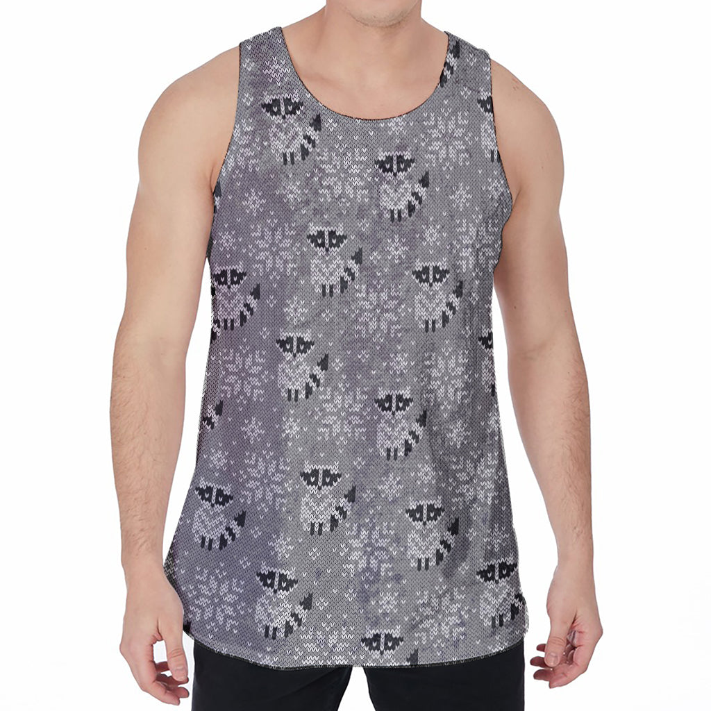 Knitted Raccoon Pattern Print Men's Velvet Tank Top