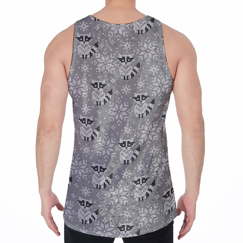 Knitted Raccoon Pattern Print Men's Velvet Tank Top