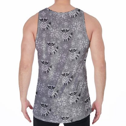 Knitted Raccoon Pattern Print Men's Velvet Tank Top