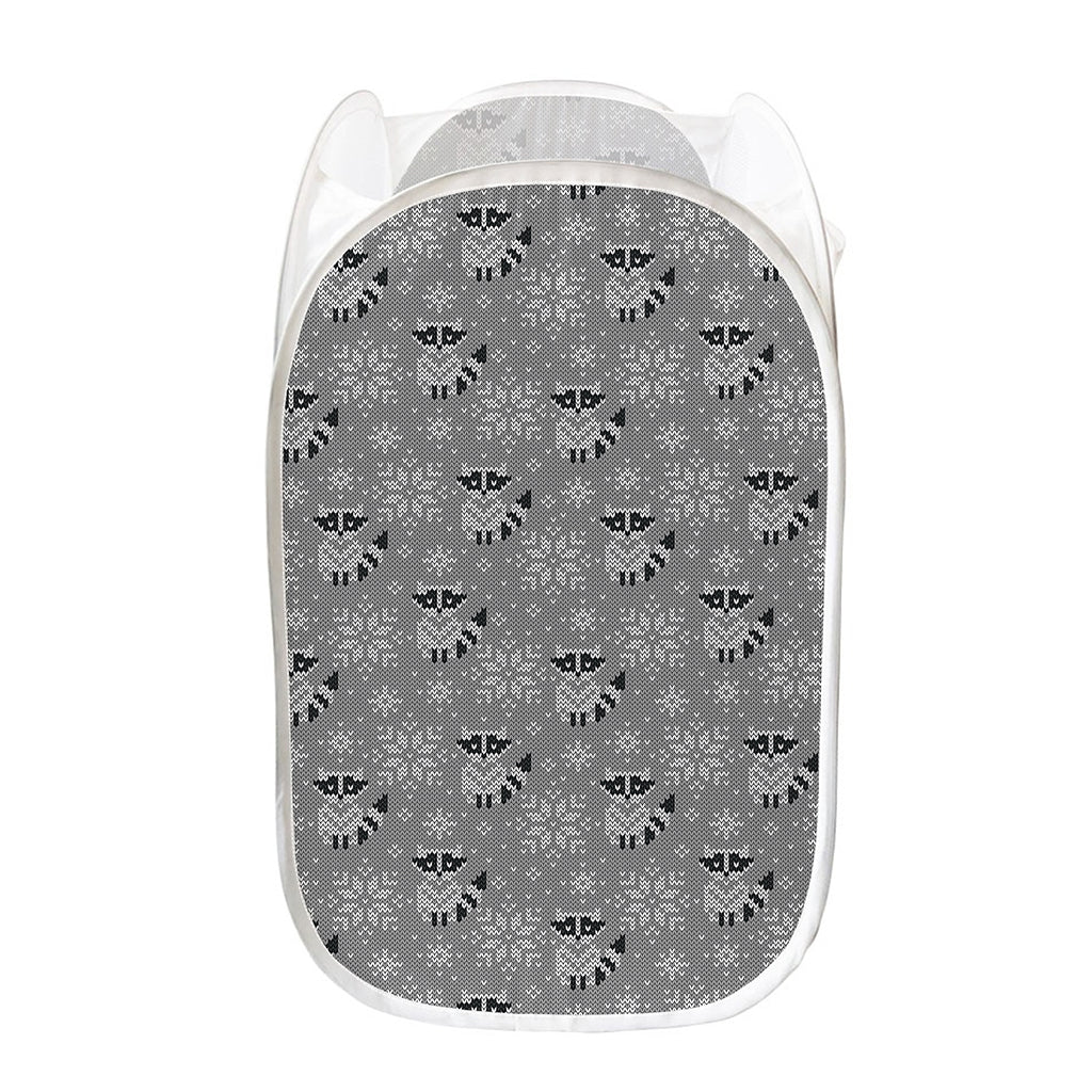 Knitted Raccoon Pattern Print Mesh Laundry Hamper