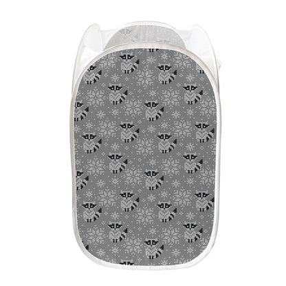 Knitted Raccoon Pattern Print Mesh Laundry Hamper