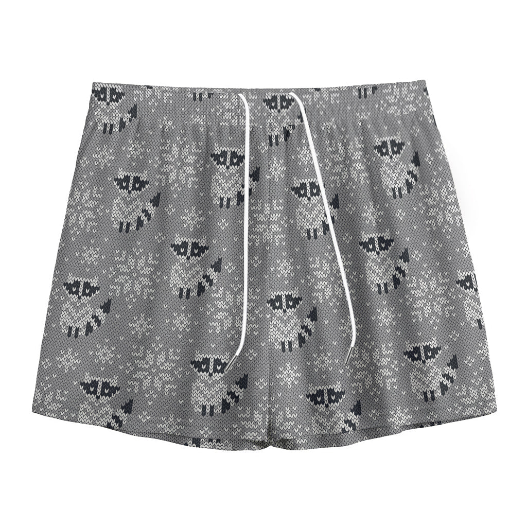 Knitted Raccoon Pattern Print Mesh Shorts