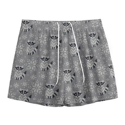 Knitted Raccoon Pattern Print Mesh Shorts