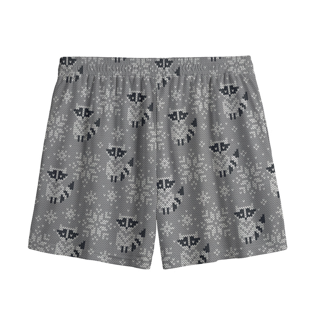 Knitted Raccoon Pattern Print Mesh Shorts
