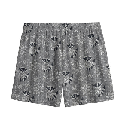 Knitted Raccoon Pattern Print Mesh Shorts