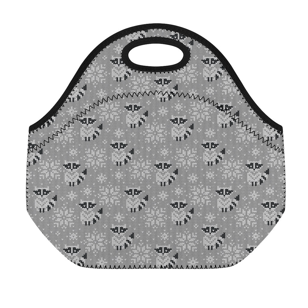 Knitted Raccoon Pattern Print Neoprene Lunch Bag