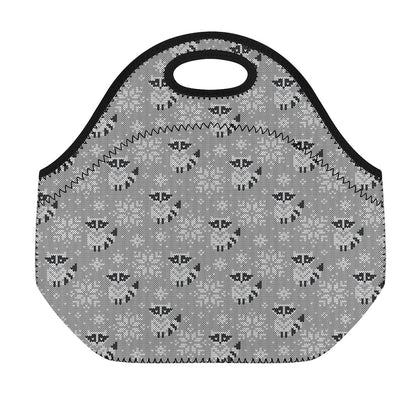 Knitted Raccoon Pattern Print Neoprene Lunch Bag