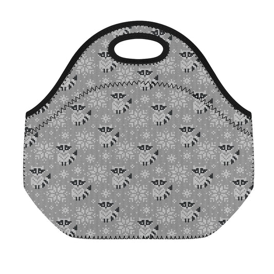 Knitted Raccoon Pattern Print Neoprene Lunch Bag