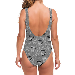 Knitted Raccoon Pattern Print One Piece Swimsuit