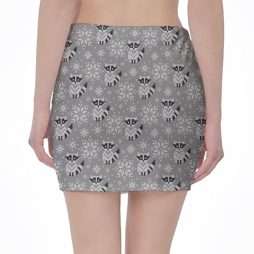 Knitted Raccoon Pattern Print Pencil Mini Skirt
