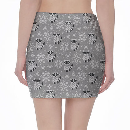 Knitted Raccoon Pattern Print Pencil Mini Skirt