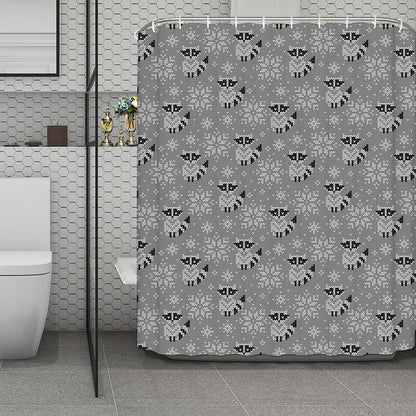 Knitted Raccoon Pattern Print Polyester Shower Curtain