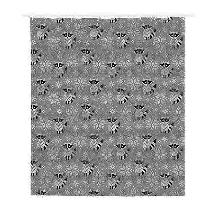Knitted Raccoon Pattern Print Polyester Shower Curtain