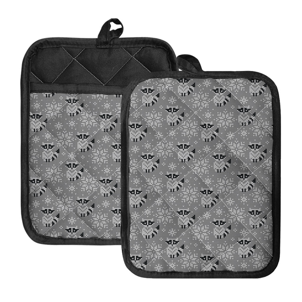 Knitted Raccoon Pattern Print Pot Holders With Pocket