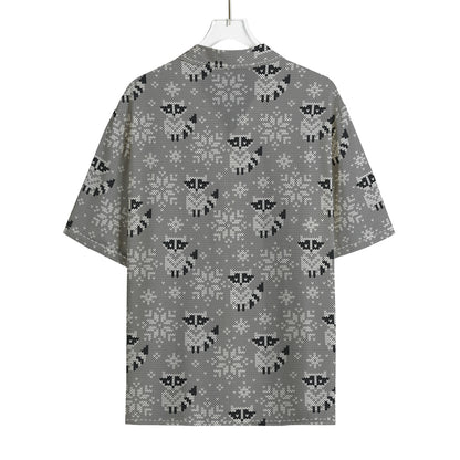 Knitted Raccoon Pattern Print Rayon Hawaiian Shirt