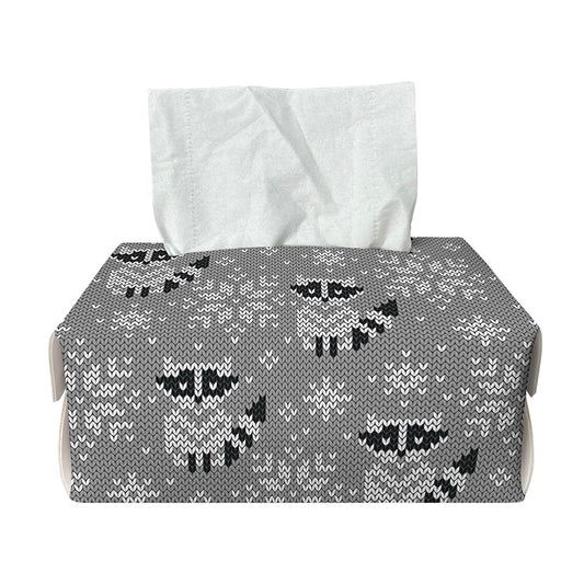 Knitted Raccoon Pattern Print Rectangle Tissue Box Cover