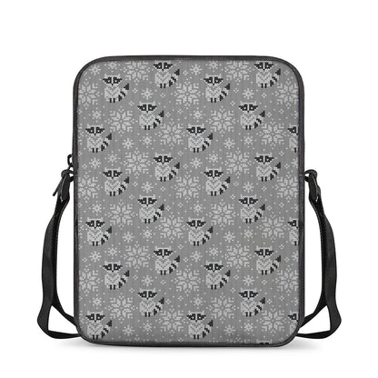 Knitted Raccoon Pattern Print Rectangular Crossbody Bag