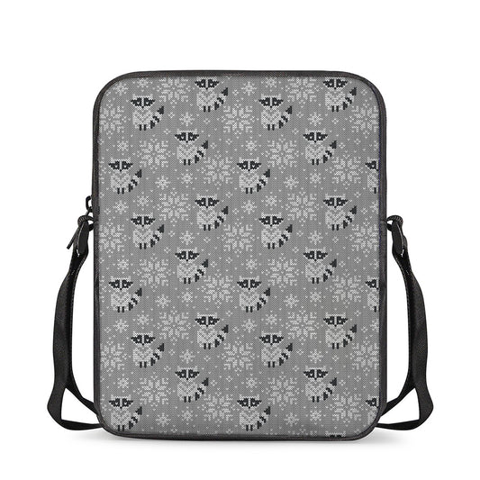 Knitted Raccoon Pattern Print Rectangular Crossbody Bag