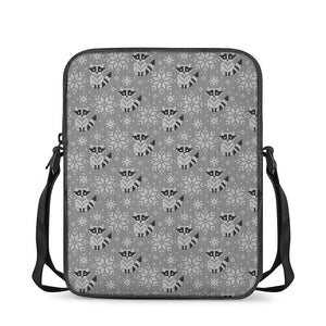 Knitted Raccoon Pattern Print Rectangular Crossbody Bag