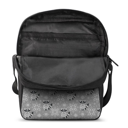Knitted Raccoon Pattern Print Rectangular Crossbody Bag