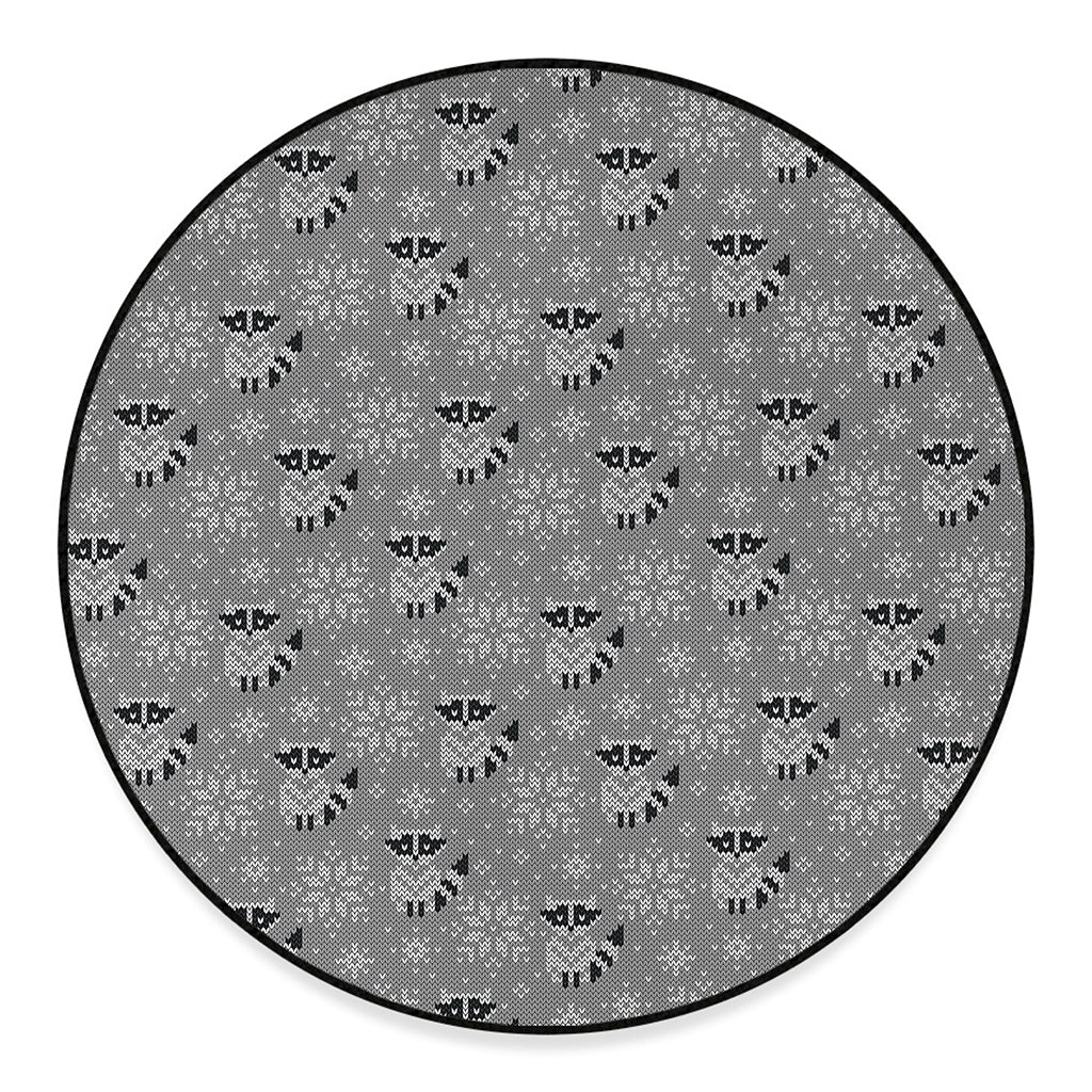 Knitted Raccoon Pattern Print Round Floor Mat