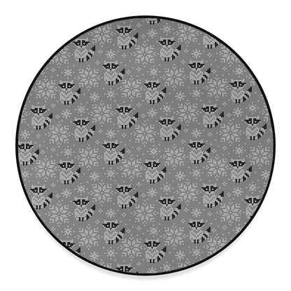 Knitted Raccoon Pattern Print Round Floor Mat