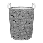 Knitted Raccoon Pattern Print Round Laundry Basket