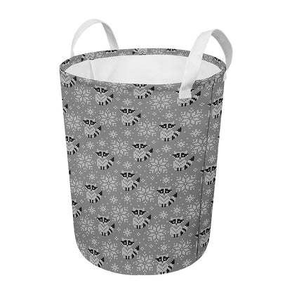 Knitted Raccoon Pattern Print Round Laundry Basket