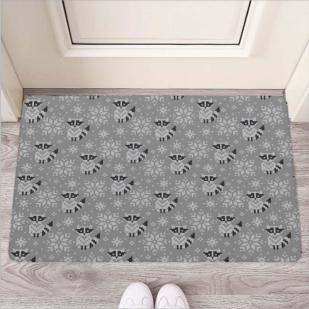 Knitted Raccoon Pattern Print Rubber Doormat