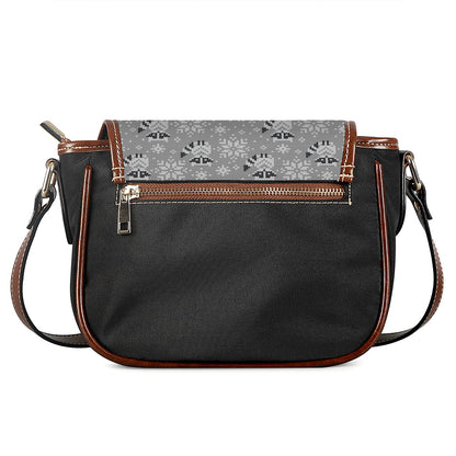 Knitted Raccoon Pattern Print Saddle Bag