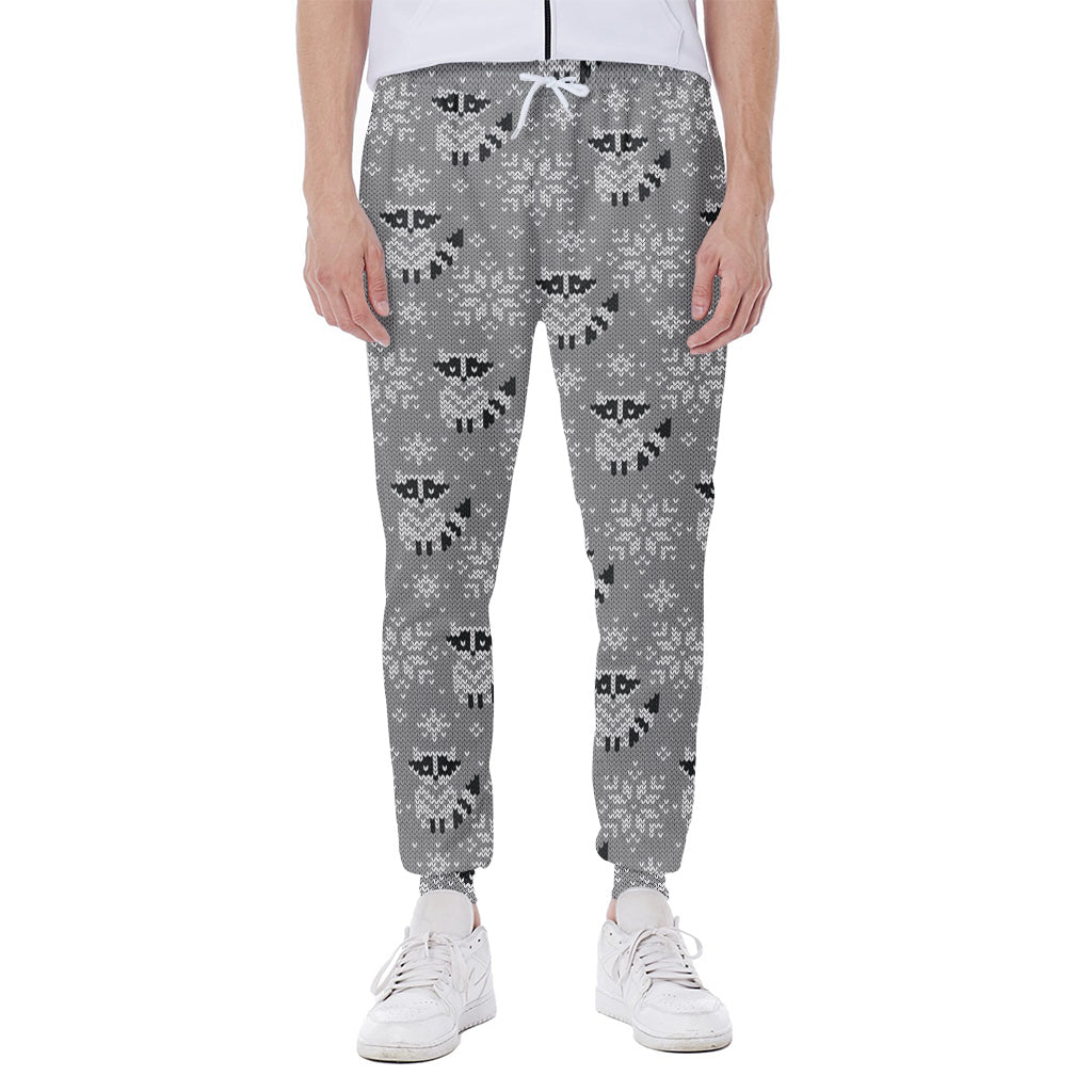 Knitted Raccoon Pattern Print Scuba Joggers