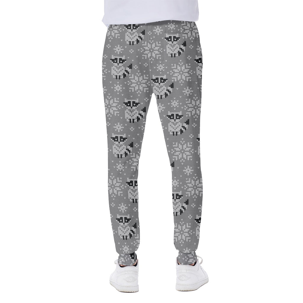 Knitted Raccoon Pattern Print Scuba Joggers