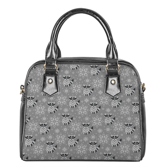 Knitted Raccoon Pattern Print Shoulder Handbag