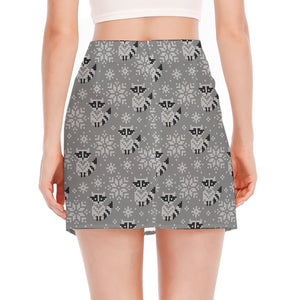 Knitted Raccoon Pattern Print Side Slit Mini Skirt