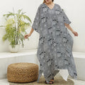 Knitted Raccoon Pattern Print Silk V-Neck Kaftan Dress