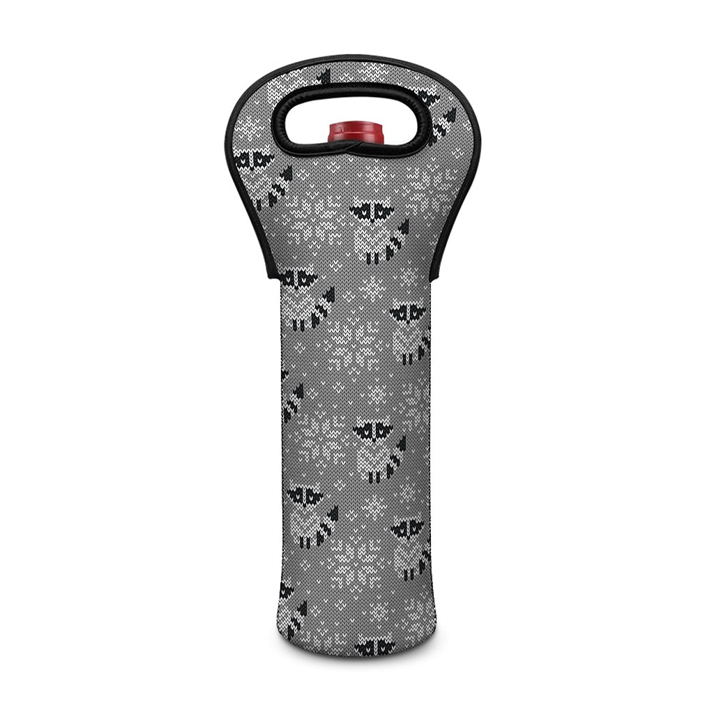 Knitted Raccoon Pattern Print Single Neoprene Wine Tote