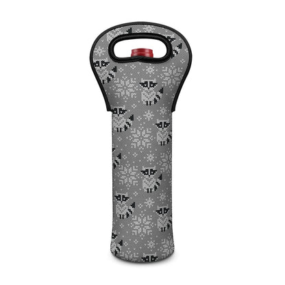 Knitted Raccoon Pattern Print Single Neoprene Wine Tote