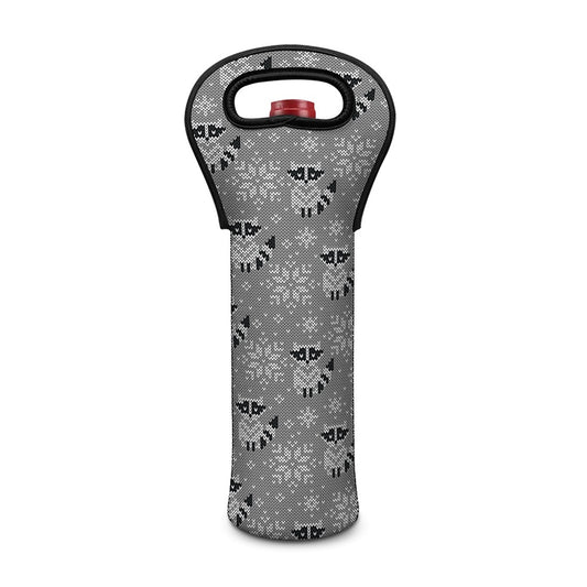 Knitted Raccoon Pattern Print Single Neoprene Wine Tote
