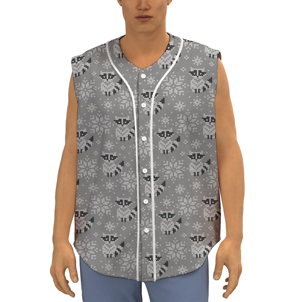 Knitted Raccoon Pattern Print Sleeveless Baseball Jersey