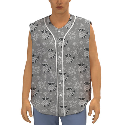 Knitted Raccoon Pattern Print Sleeveless Baseball Jersey