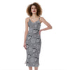 Knitted Raccoon Pattern Print Slim Fit Midi Cami Dress