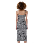 Knitted Raccoon Pattern Print Slim Fit Midi Cami Dress