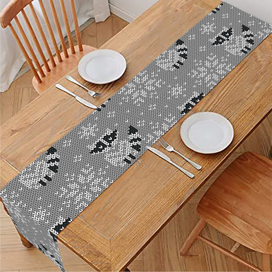 Knitted Raccoon Pattern Print Table Runner