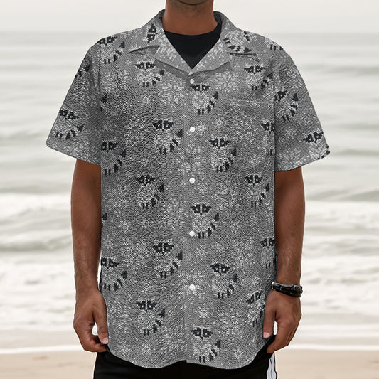 Knitted Raccoon Pattern Print Textured Short Sleeve Shirt